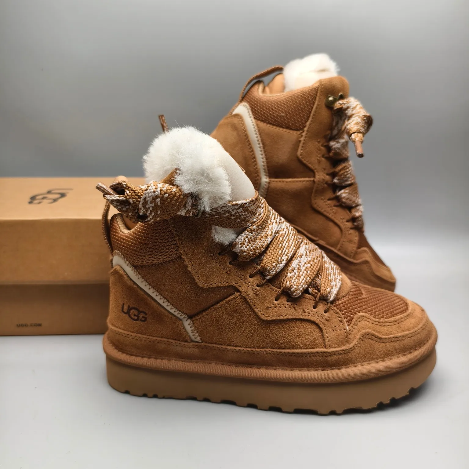 💰640 UGG sheepskin all-in-one snow boots 5390 wide lace breathable mesh casual boots Color: Maroon Black Sand Size: 35-41